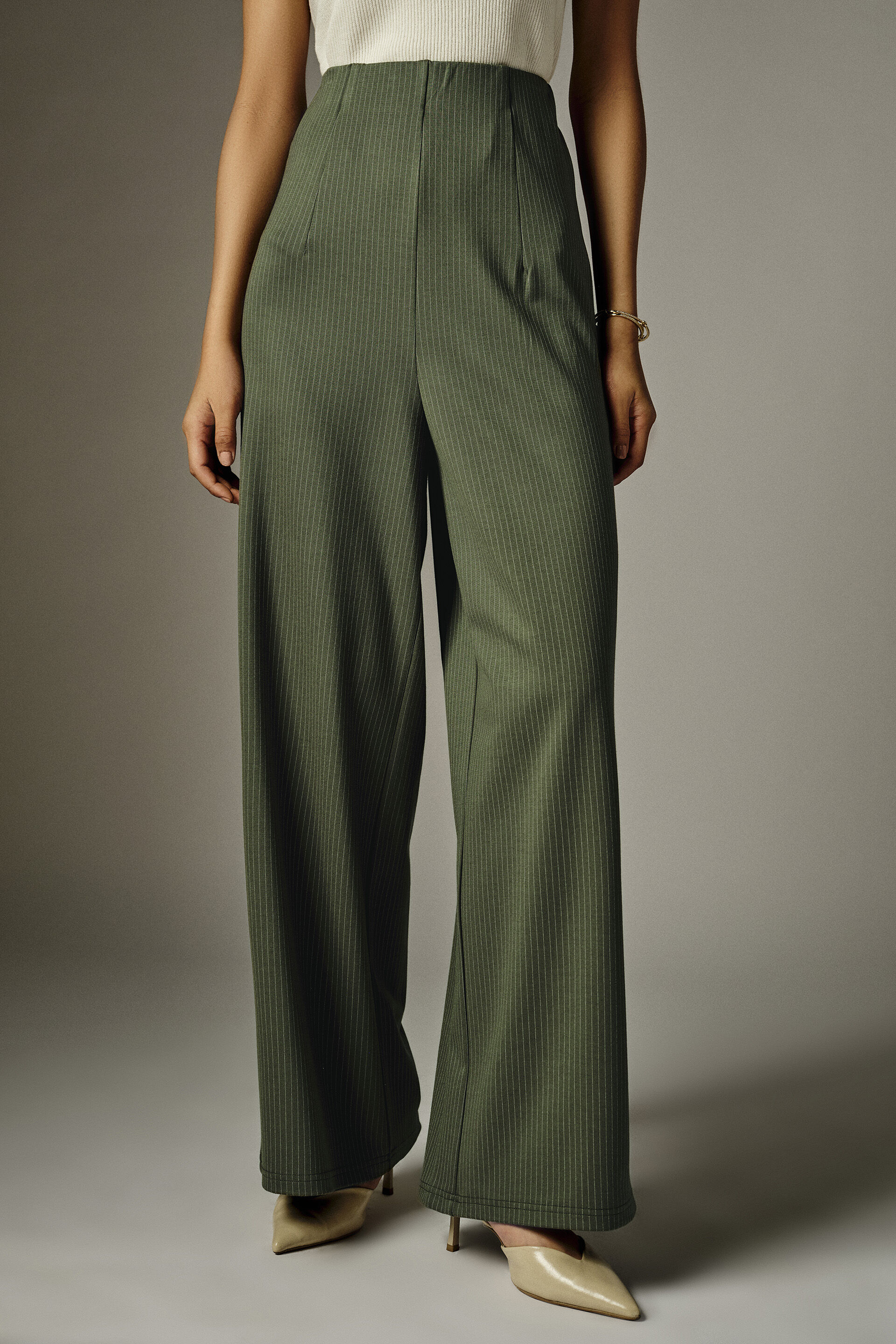 Olive Striped Wide-Leg Pants